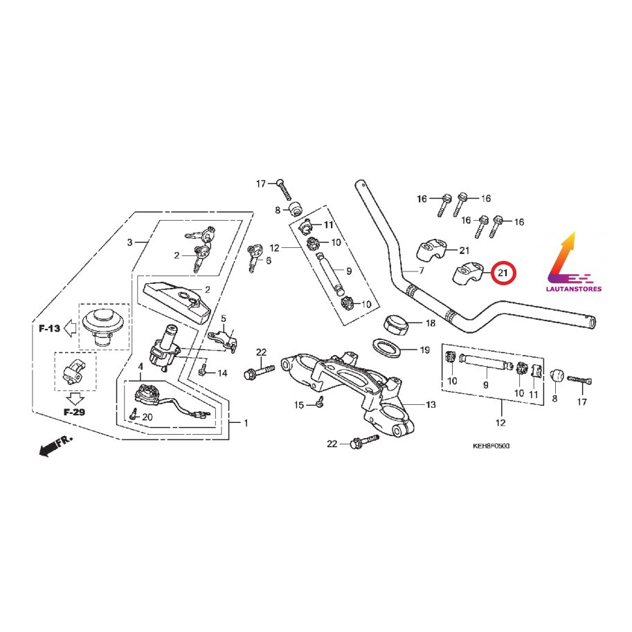 95014-21201 Holder A2 Handle Tutup Stang Stir Megapro Lama Tiger Win GL Pro Penjepit Stang Megapro L