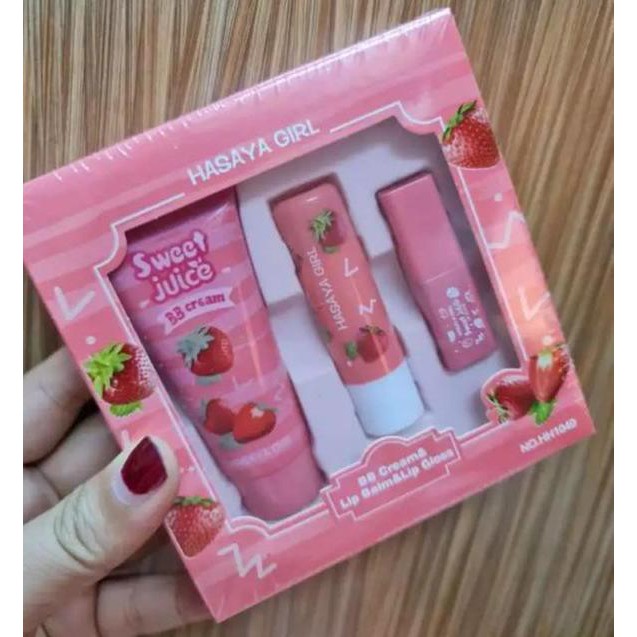 (cyber) bayar ditempat hasaya girl 3in1 set foundation&amp; lipgloss&amp; lipbalm buah2an