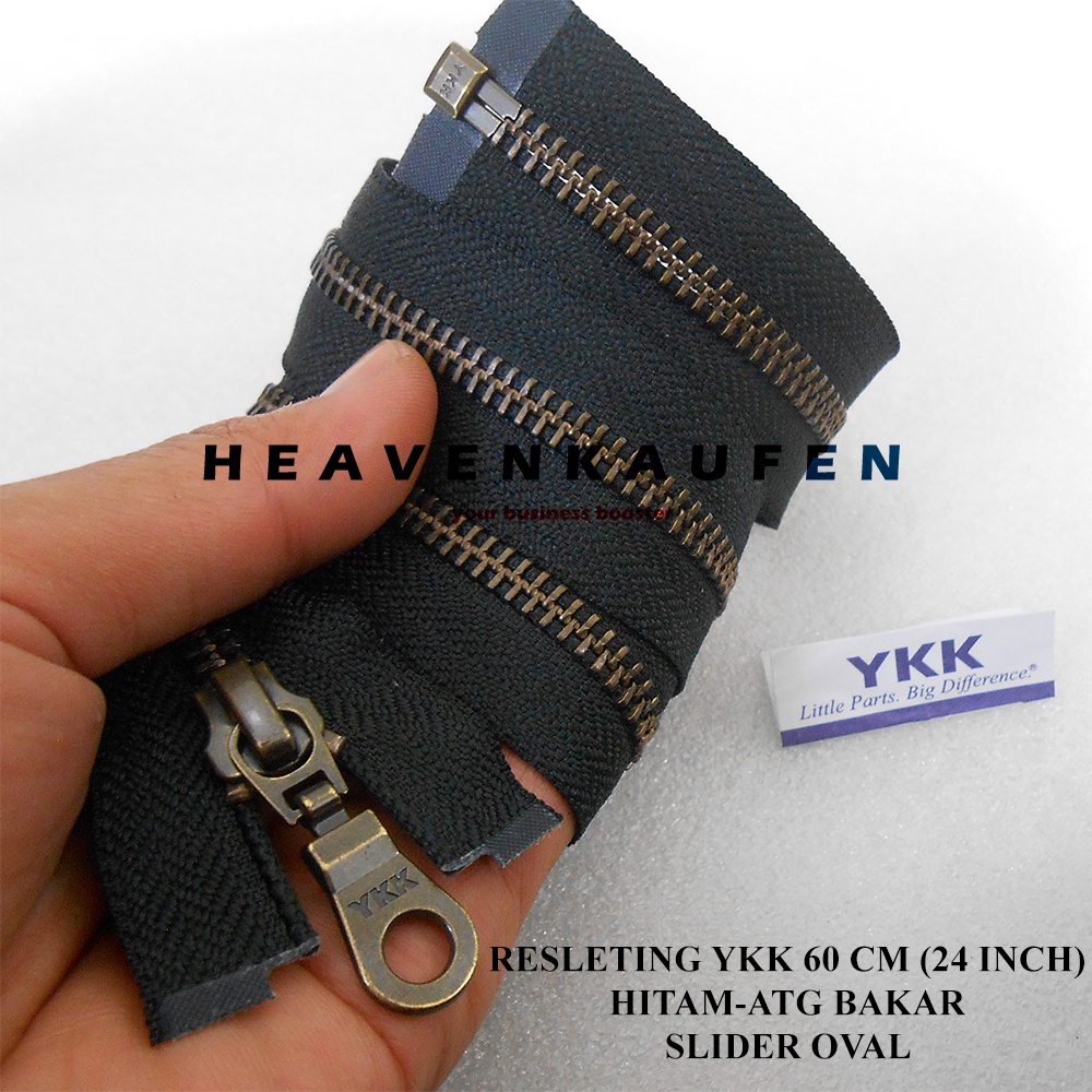 Resleting Zipper YKK 60 cm / 24 inch Type Gigi Besi Warna Hitam - ATG Bakar Open End Slider Oval