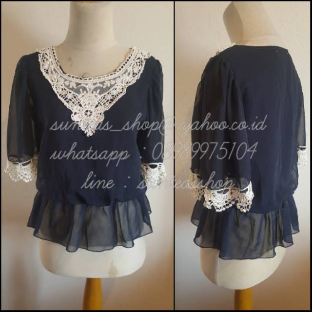 Navy brokat chiffon blouse.