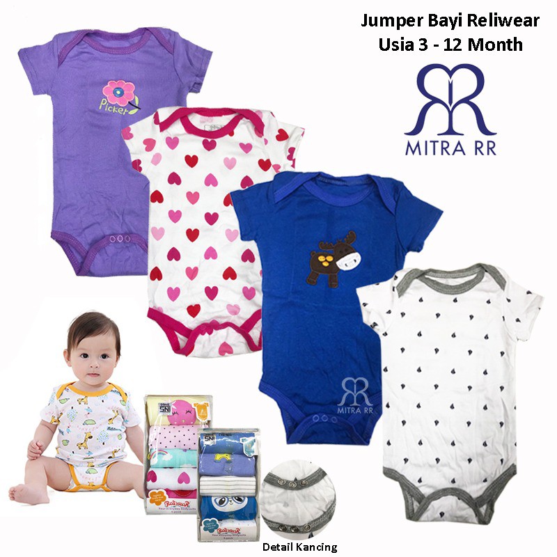 Jumper Bayi Reliwear Lengan Pendek / Baju Kodok Bayi Size 3 – 12 Bulan