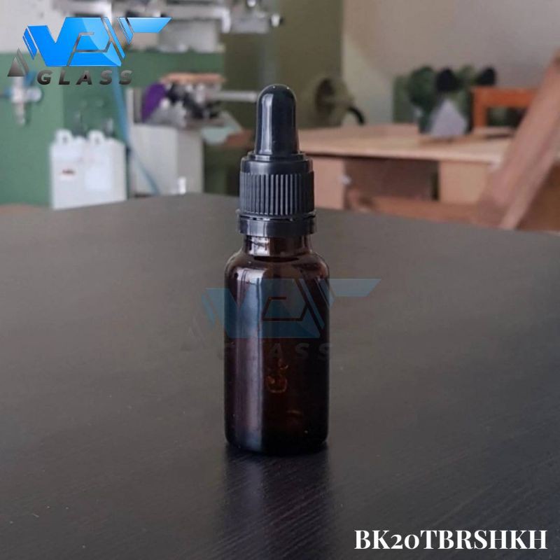 botol kaca pipet 20ml coklat / amber tebal / botol tetes 20ml segel