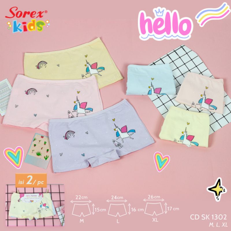 Celana dalam boxer anak perempuan Sorex kids girl sk 1302 (2pcs)