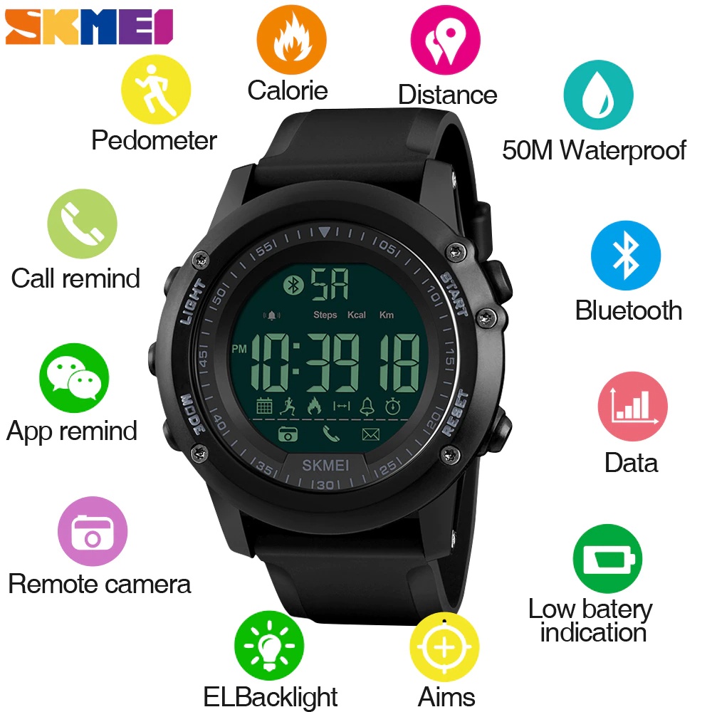 SKMEI 1321 SmartWatch Pria Wanita Jam pintar Smart Watch Jam Tangan Olahraga Smartwatch Bluetooth Synchronize Android SKMEI smartwatch Mens Bluetooth-compatible Control Wristwatch Men Smart Digital Sport Male Watches Clock reloj hombre 1321 IOS Android HP