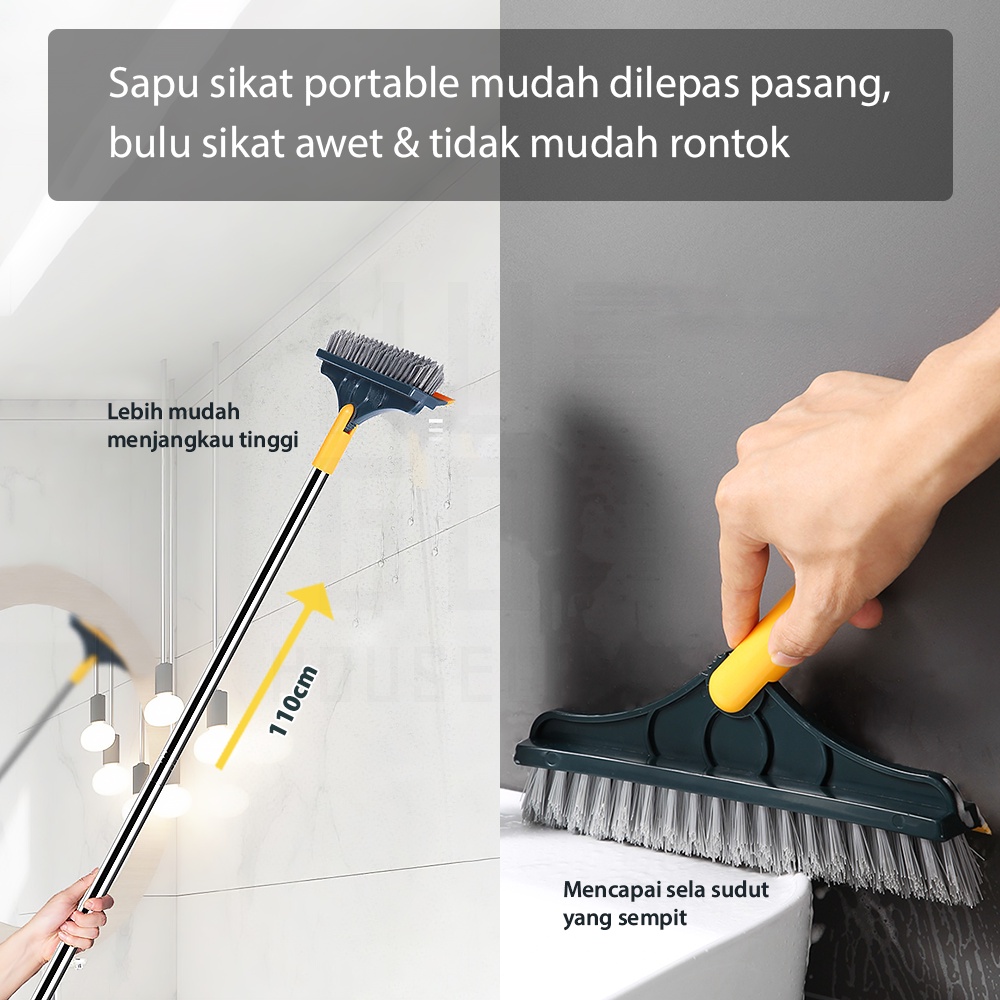 HUGO Sikat Lantai Kamar Mandi Toilet 2 in 1 Sikat Pembersih WC Praktis Multifungsi Serokan Air Gagang Panjang