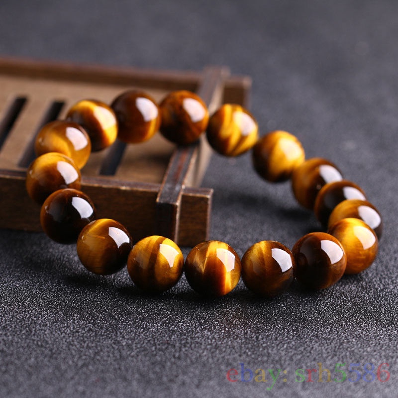 Bulu Mata Palsu Handmade Ukuran 8mm ​Gelang Manik-Manik Batu Tiger Eye Alami Adjustable Untuk Unisex