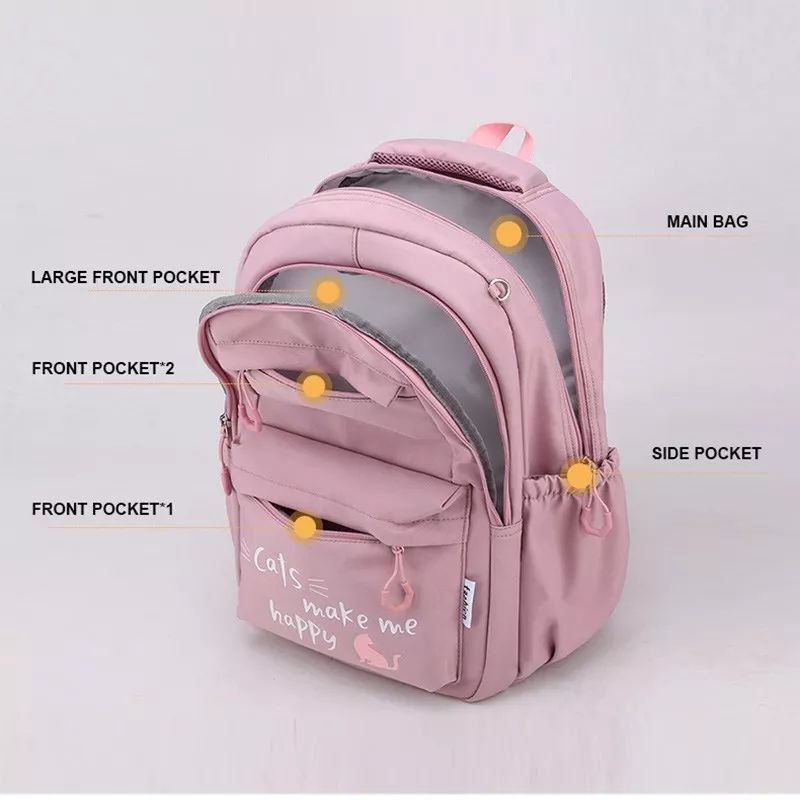 Ransel Wanita Kawaii Jepang Tas Sekolah Anak Perempuan Ransel Travel kapasitas Besar Nilon Tas Besar