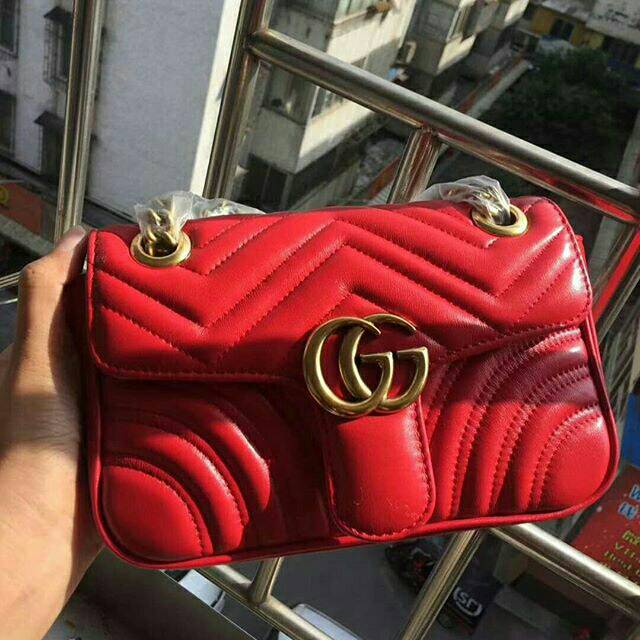 Tas gucci marmont red mini 22cm high quality leather