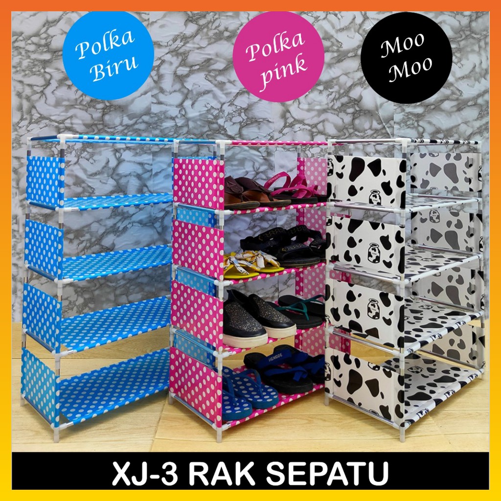 Rak Sepatu 4 Susun Serbaguna Bongkar Pasang Motif Polka