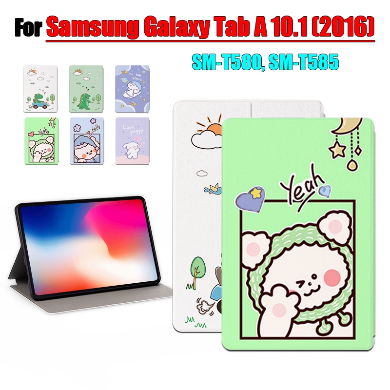 [Ready Stock] Untuk Samsung Galaxy Tab A 10.1 (2016) SM-T580 SM-T585 10.1-inci Tablet Pelindung Case Fashion Pola Kartun Anime Stand Flip Cover