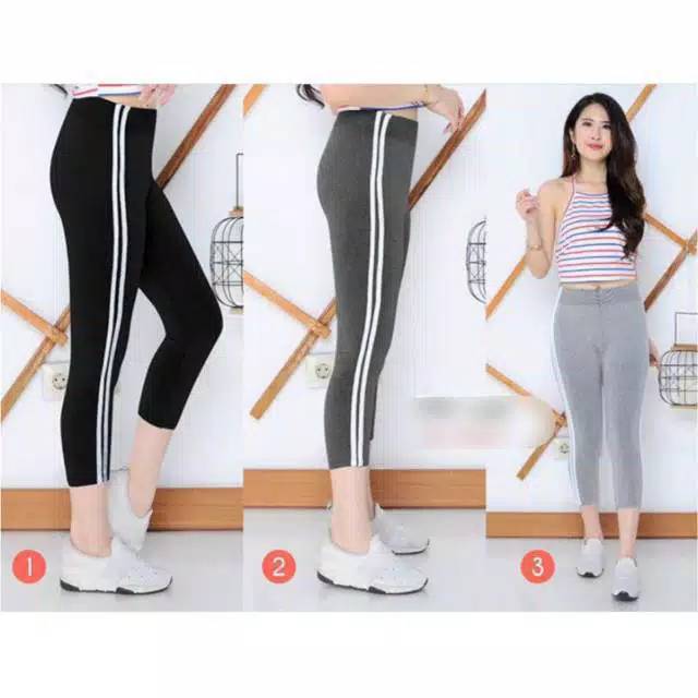 Legging 7per8 List Putih Legging Import 788 Celana Legging Wanita | Legging Jumbo | Legging Tebal