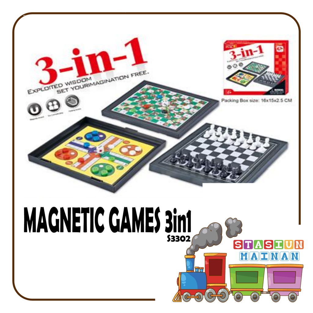 MAINAN ANAK BOARD GAME CATUR LUDO MAGNETIC GAMES 3IN1 S3302