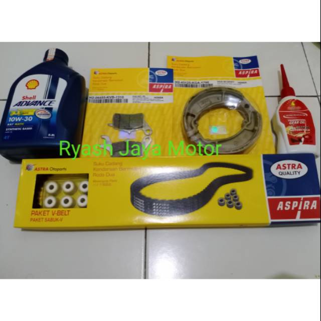 V-belt set roller Beat esp/Pop/Street + kampas rem paket + oli Shell ax7 &amp;  oli gardan petroasia