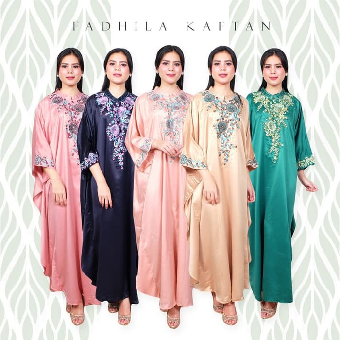 FADHILA KAFTAN BORDIR SATIN POLOS WANITA GREY PINK TOSCA CREAM JUMBO  ER-519