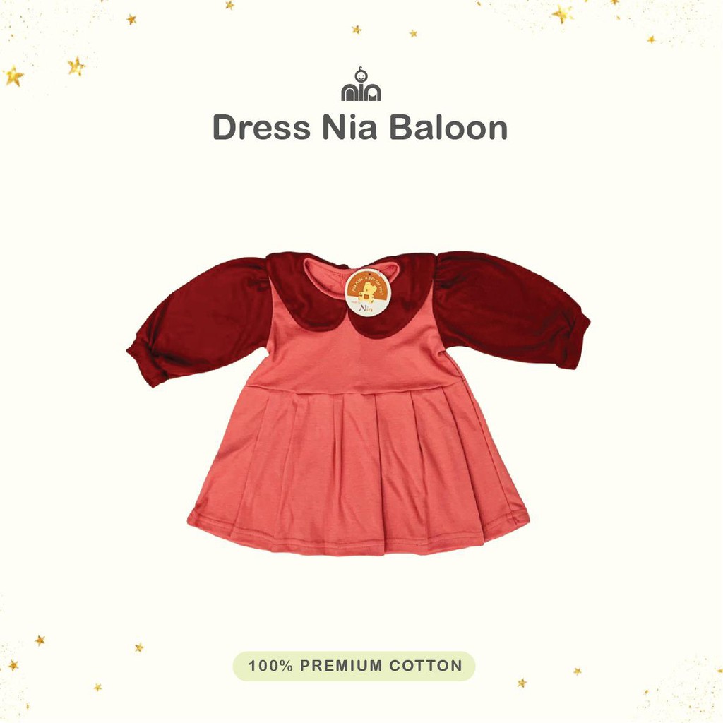 Promo !! Dress Bayi Nia Baloon Premium/dress bayi nia premium lengan panjang /dress bayi murah bahan cotton