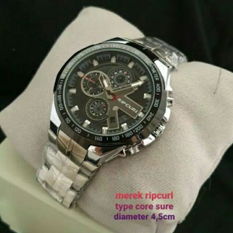 Jam tangan cowok/pria Ripcurl chrono dan tanggal aktif free box kayu