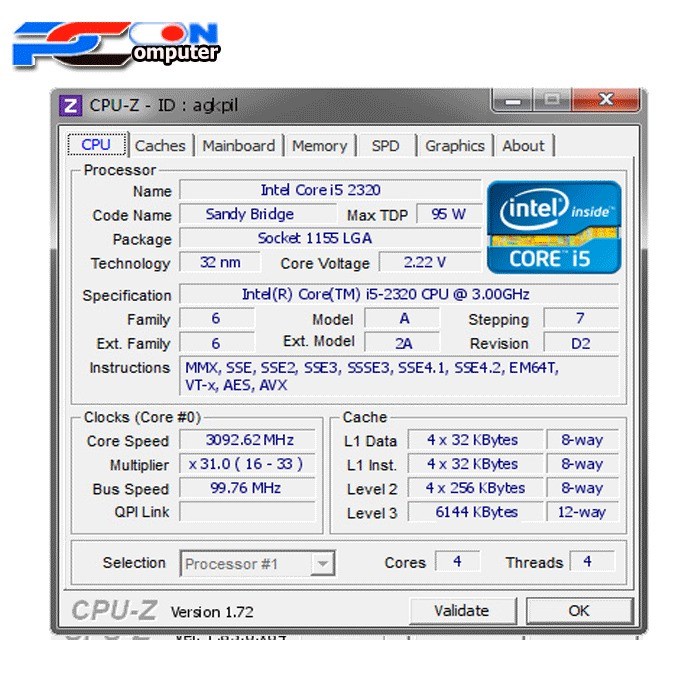 Processor Intel Core I5 2320 3.30Ghz soket LGA  1155