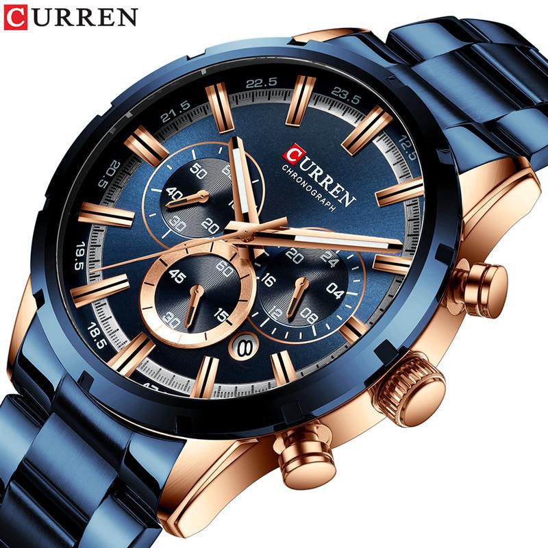 CURREN 8355 Jam Tangan Pria Analog Stainless Steel Chronograph Aktif Luminous Hand WATCHKITE WKOS