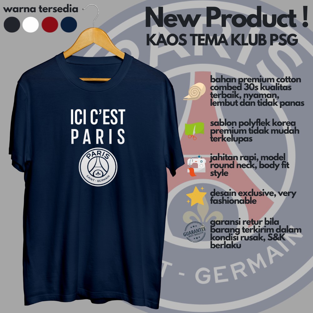 Kaos Distro Tulisan Kata Ici Cest Paris Lionel Messi Tshirt Pria Jersey Klub Bola Logo PSG Murah