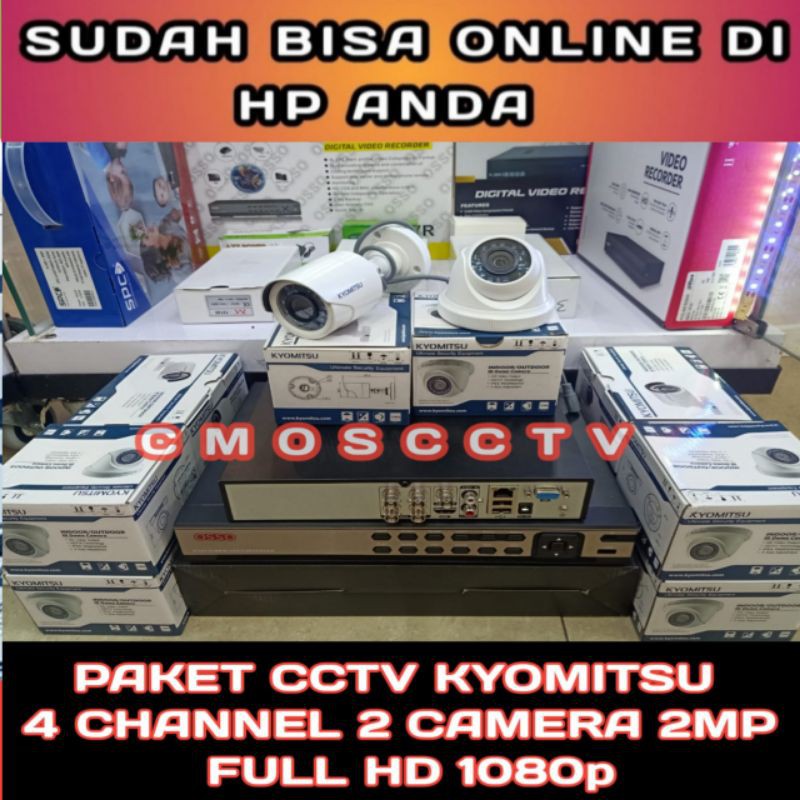 PAKET CCTV KYOMITSU 4 CHANNEL 2 CAMERA 2MP/1080P KOMPLIT HDD 500GB