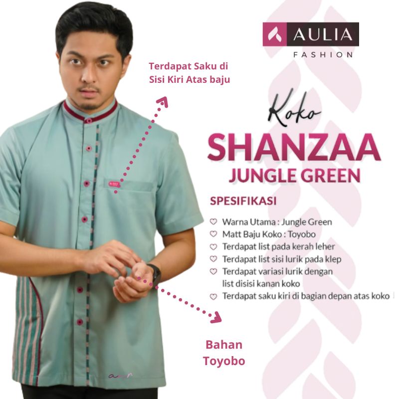 AULIA FASHION Baju Koko SHANZAA JUNGLE GREEN Pakaian Branded Original Muslim Pria Premium Ori Bahan 