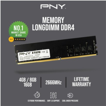 Memory PNY Longdim 16GB DDR4 PC-21300 2666Mhz NAMPOL HEMAT GAN