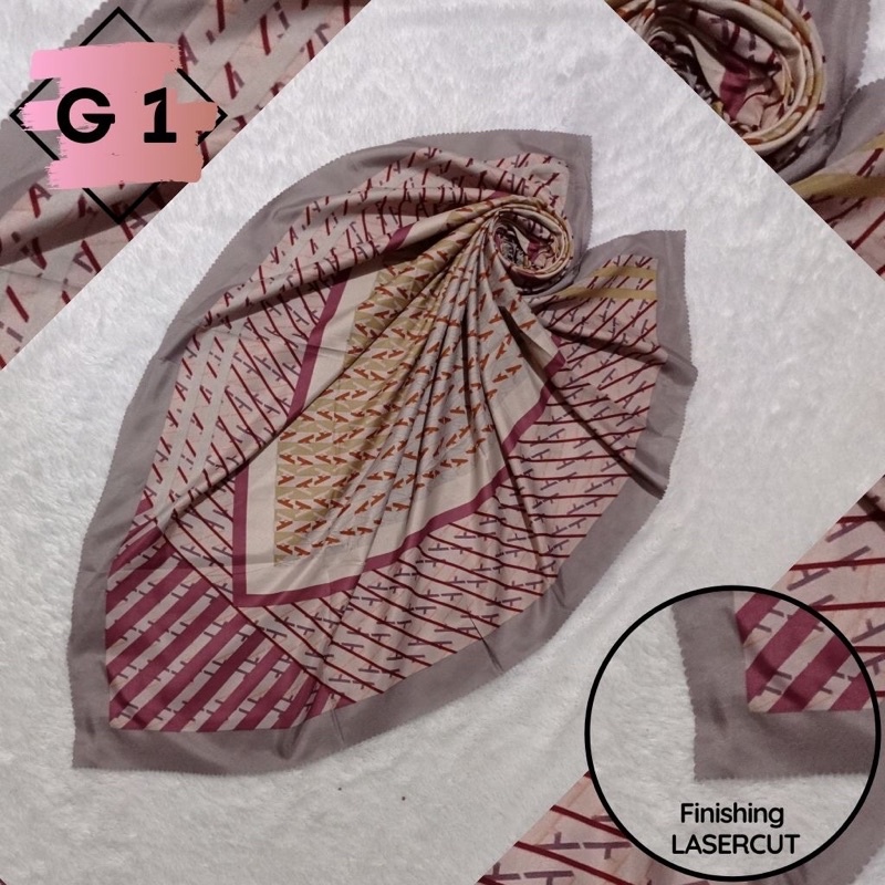 Hijab Segiempat Pollycotton Jilbab Square Hijab motif Laser cut Voal Kerudung Umama Original nathais-G 1