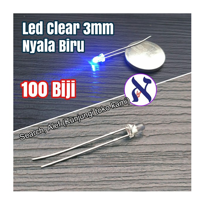 led clear 100 biji 3 mm nyala biru 3mm menyala blue dip