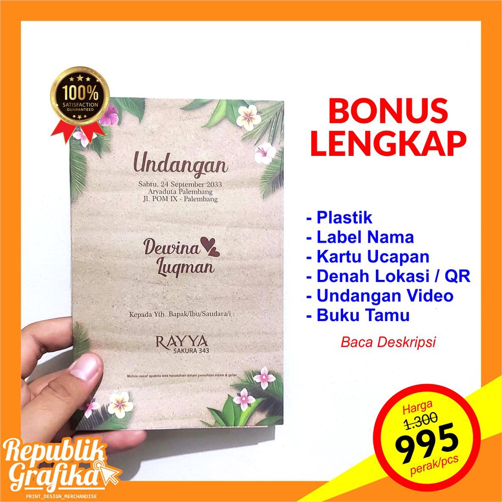 CETAK UNDANGAN PERNIKAHAN MURAH MODEL RAYYA 343 - FREE PLASTIK OPP DLL