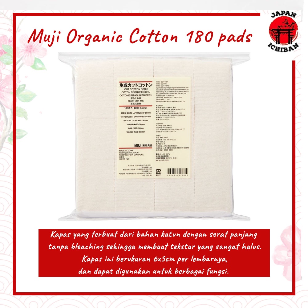 MUJI Organic Cotton 180 pads - Kapas Wajah Muji Original Japan