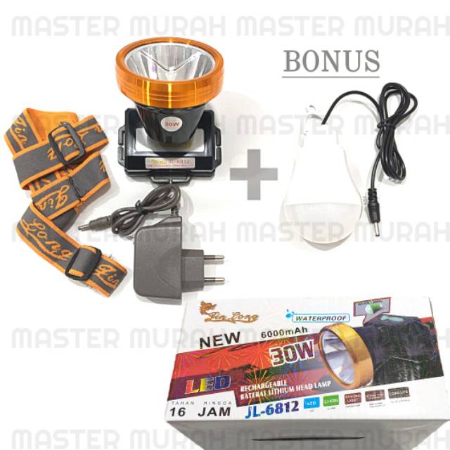 MM HARGA PROMO Senter Kepala Jinlong 30w Bisa Charge 30watt Head Lamp Jin Long Headlamp JL-6812