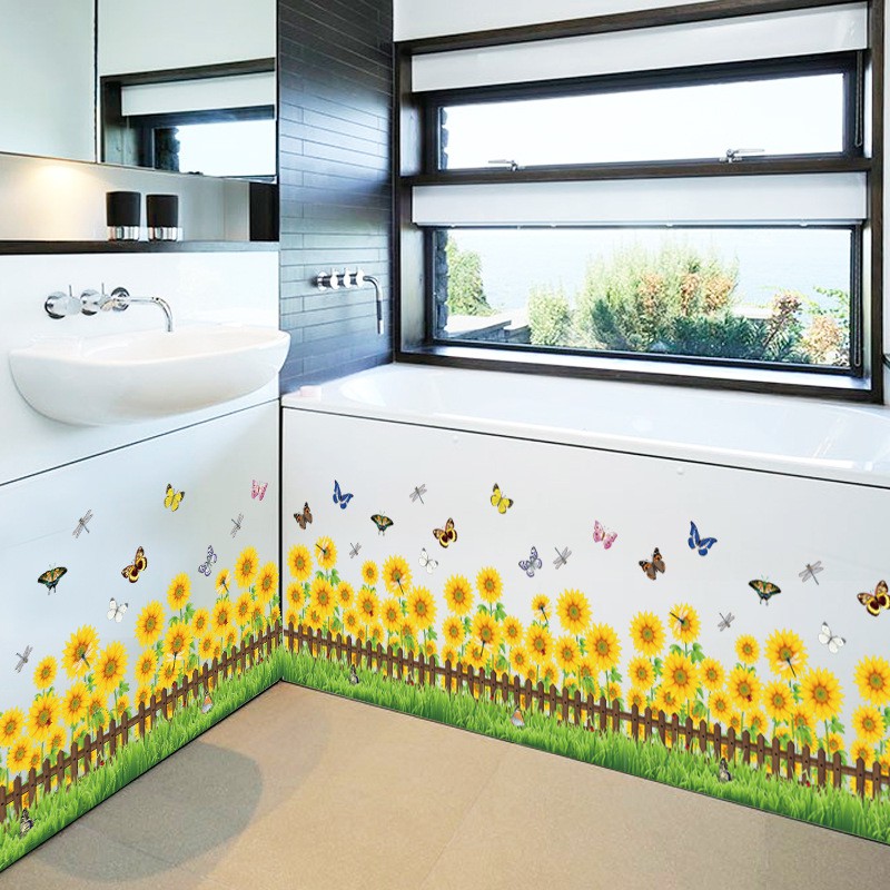 RELIZA WALL STICKER PAGAR BUNGA MATAHARI GREEN GRASS SUN FLOWER STIKER DINDING SK7060