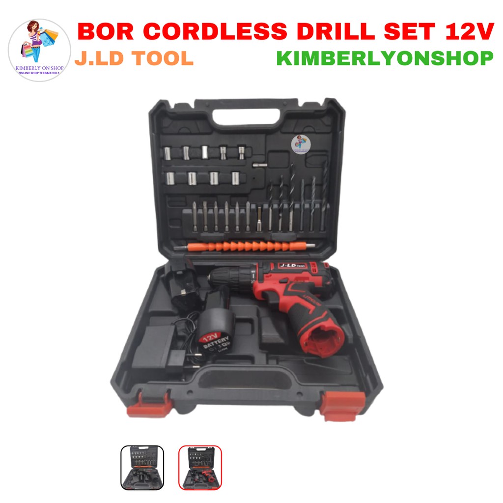 Kimberlyonshop Mesin Bor Batre Cordless Drill Set 12V J.LD Tool