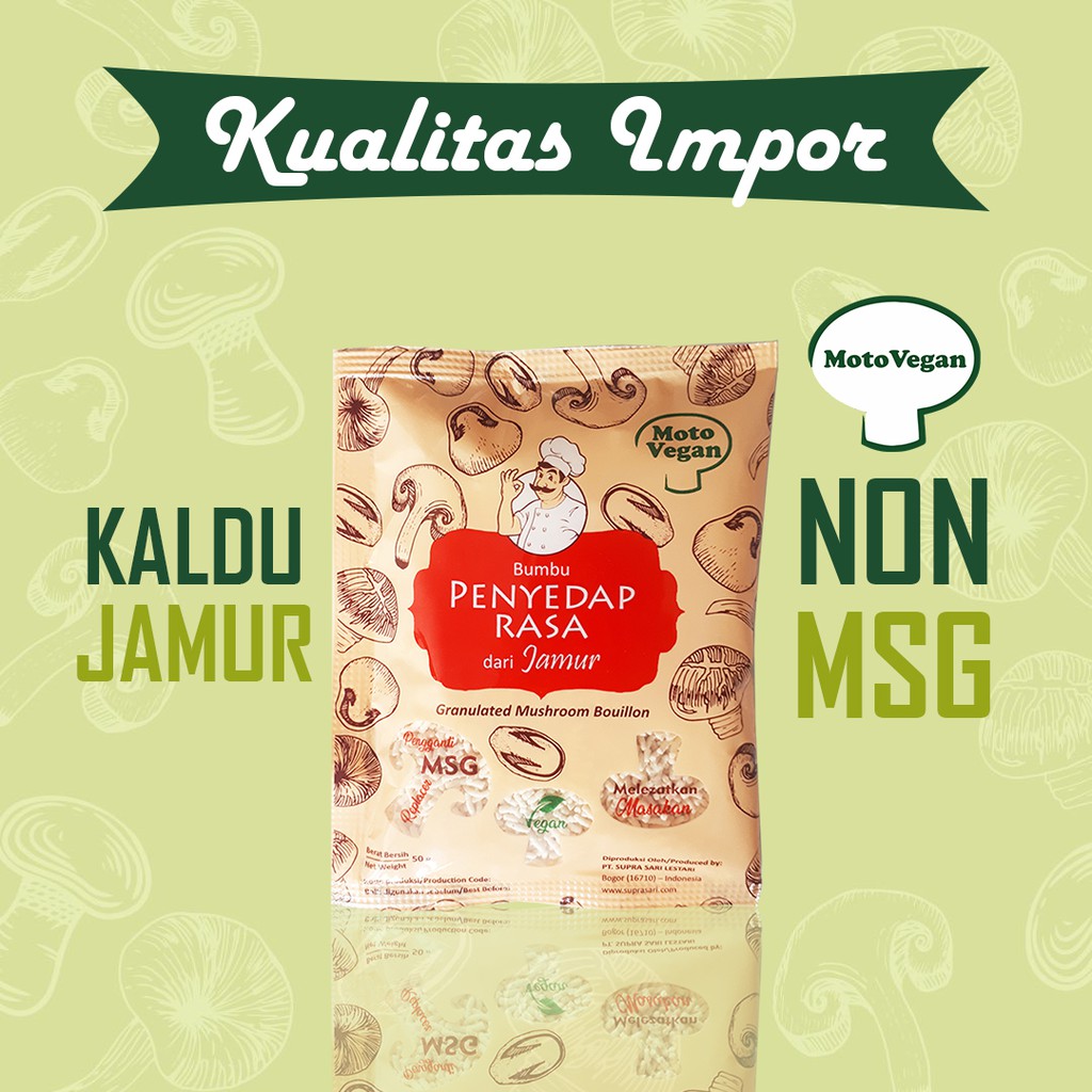 

Kaldu Jamur Motovegan 50 Gram Tanpa MSG Halal