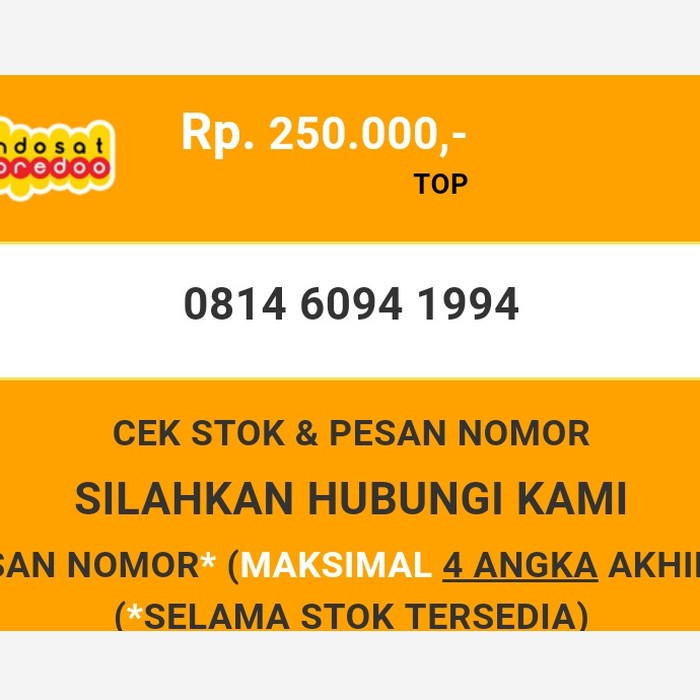 Nomor cantik indosat murah tahun lahir 1994 im3 dan mentari T3888-250
