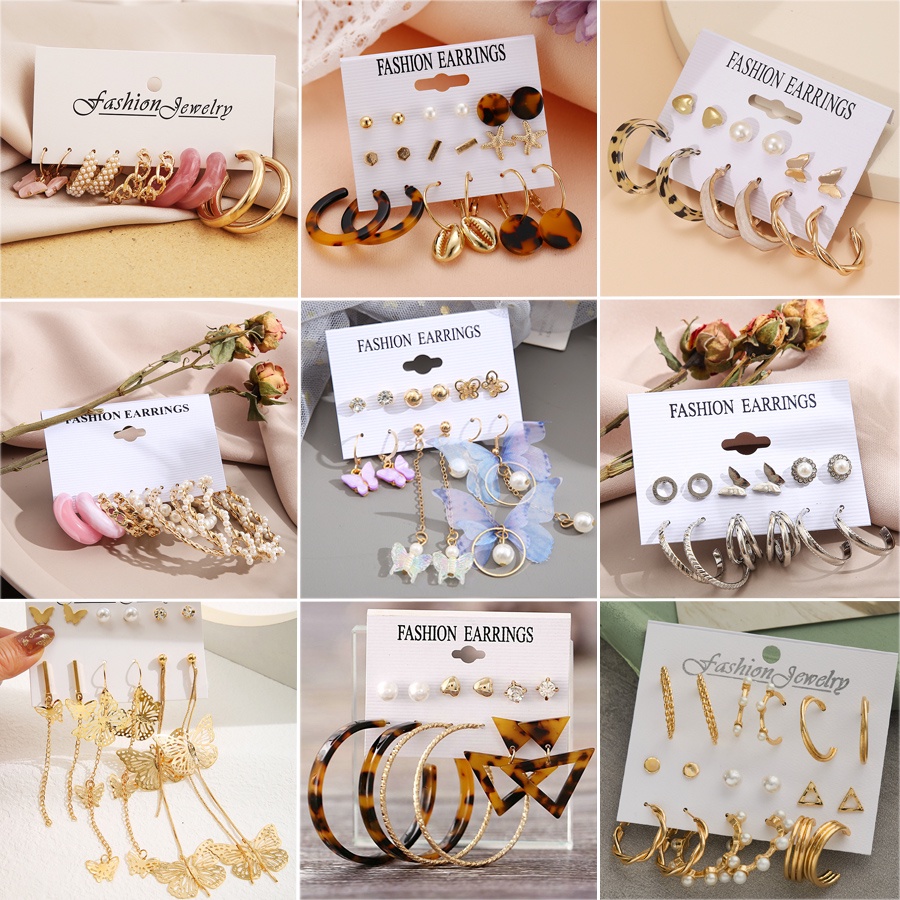 Butterfly Set Anting Juntai Bentuk Kupu-Kupu Bahan Akrilik Warna Emas Gaya Vintage Untuk Wanita