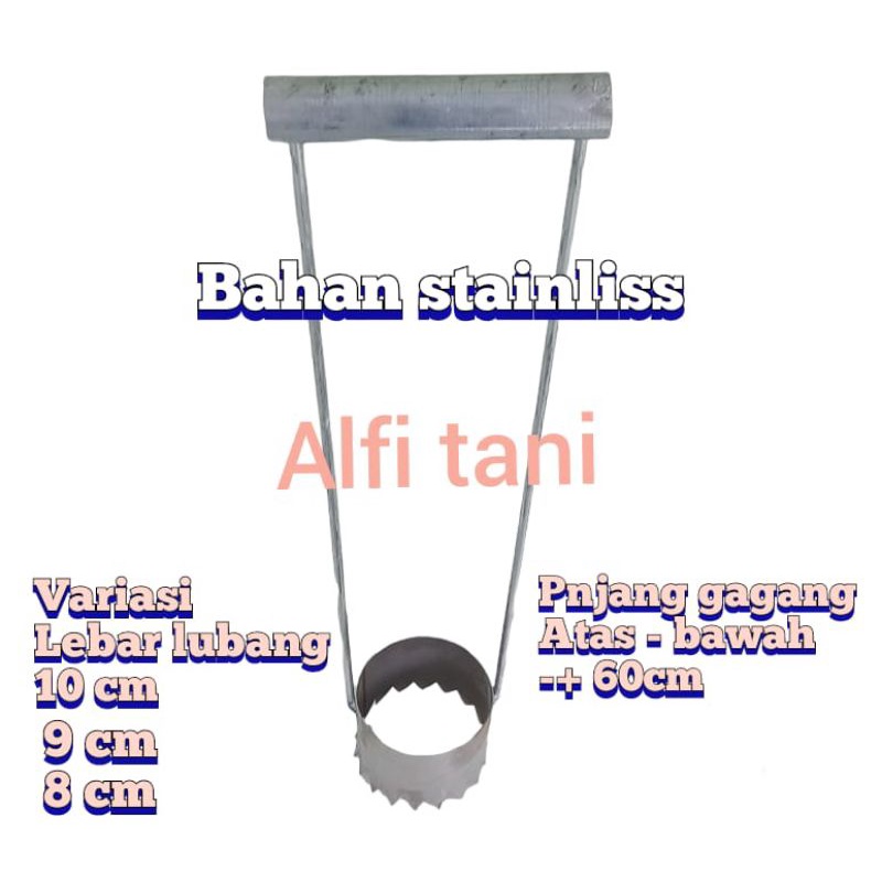 Plong Mulsa Alat Pelubang Plastik mulsa panjang 60cm pariasi lebar lubang 8cm, 10cm