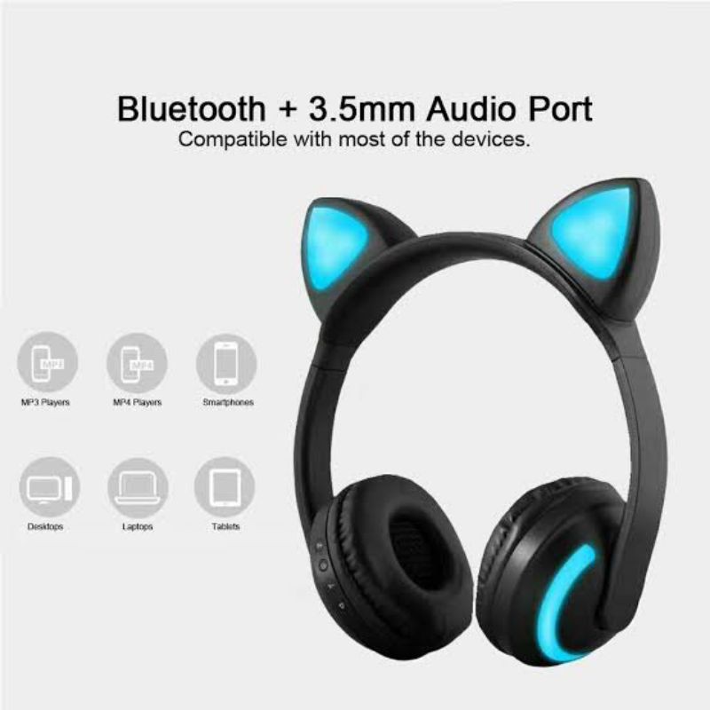 HEADPHONE Bando Kucing LED Wirelless Bloetooth