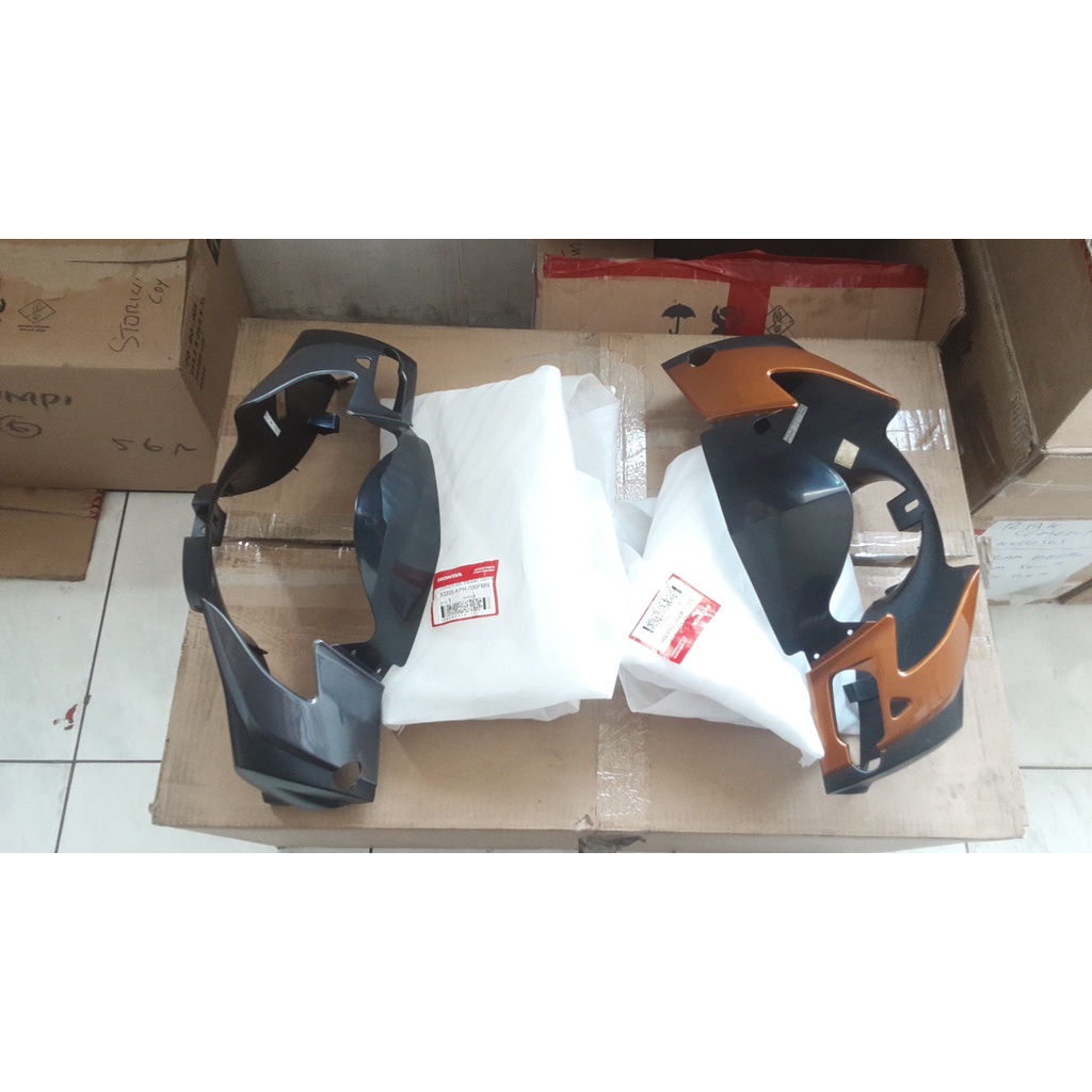 COVER BATOK KEPALA DEPAN ORANGE GREY 53205KPH700FMN 53205KPH700FMR SUPRA X 125 KARBU TANPA VISOR ORI