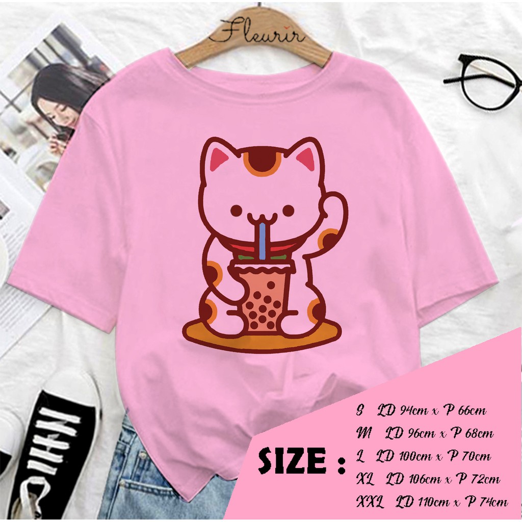 FLEURIR - KAOS WANITA CAT BOBA DEWASA LENGAN PENDEK TEE UNISEX