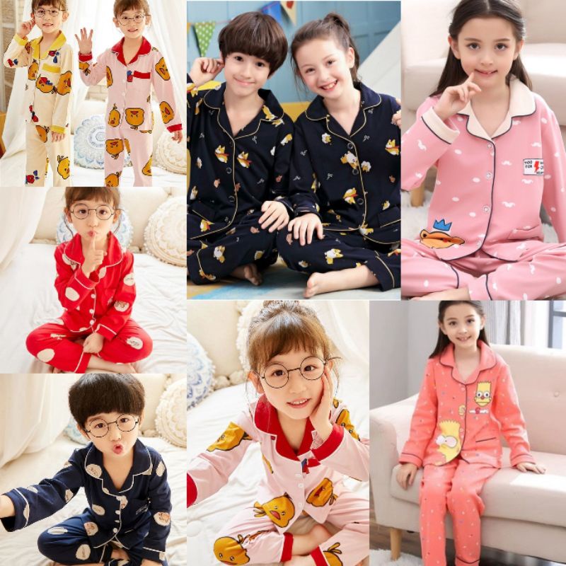 Piyama anak unisex baju tidur perempuan/laki-laki import lengan panjang|lengan pendek/Set pakaian anak anak katun impor premium