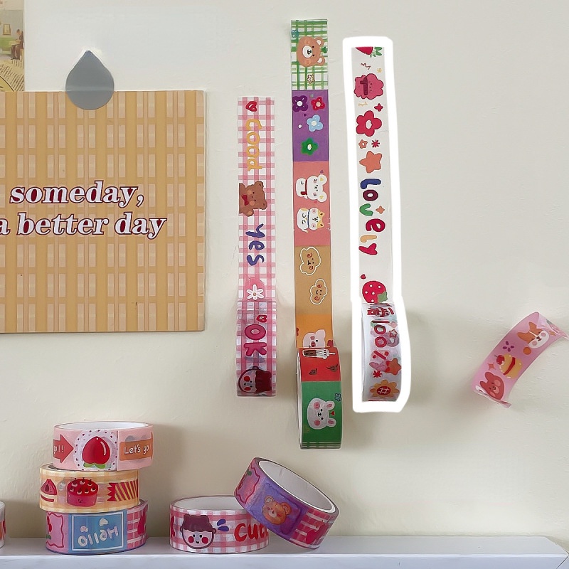 Selotip Washi Motif Kartun Warna-Warni Untuk Dekorasi Diary / Album DIY