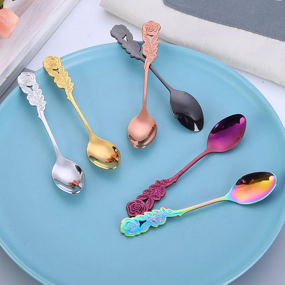 PREVA Rose Shape Spoon Tableware Kitchen Accessories Ice Cream Music Bar Coffee Spoons Dessert Tea  Spoons