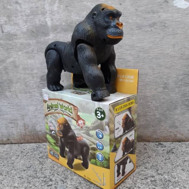 Mainan Gorilla Bisa Jalan Bersuara Baterai Hewan Kingkong Anak Edukasi
