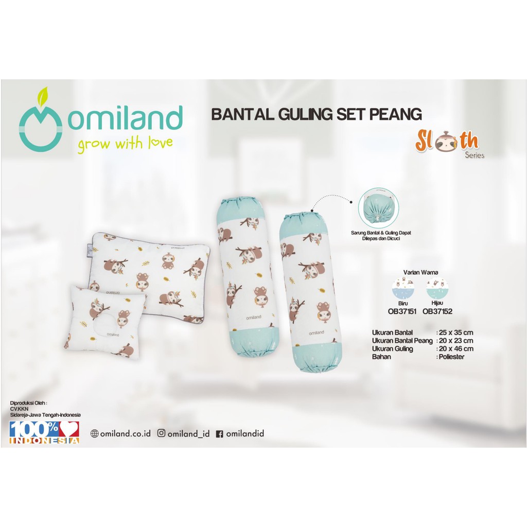 Omiland OB3715 Bantal Guling Set dan Peang SLOTH Series