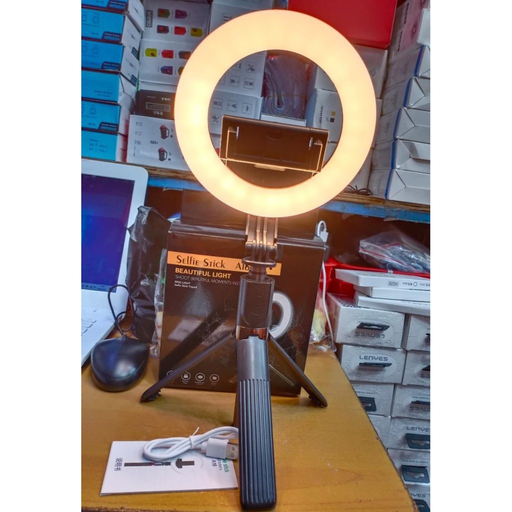 Tripod Ring Light A16 3in1 Tomsis Lampu Selfie Bluetooth Grosir