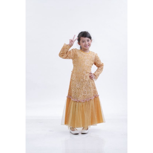 METAGRUP SET JILBAB 1 - 2 TAHUN GAMIS ANAK PESTA BROKAT CANTIK coklat GOLD BRUKAT BROCADE LABELLA DR