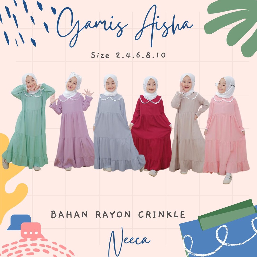 Gamis Aisha Gamis Anak Rayon Crinkle Neeca Kiddos Size 2,4,6,8,10 Y