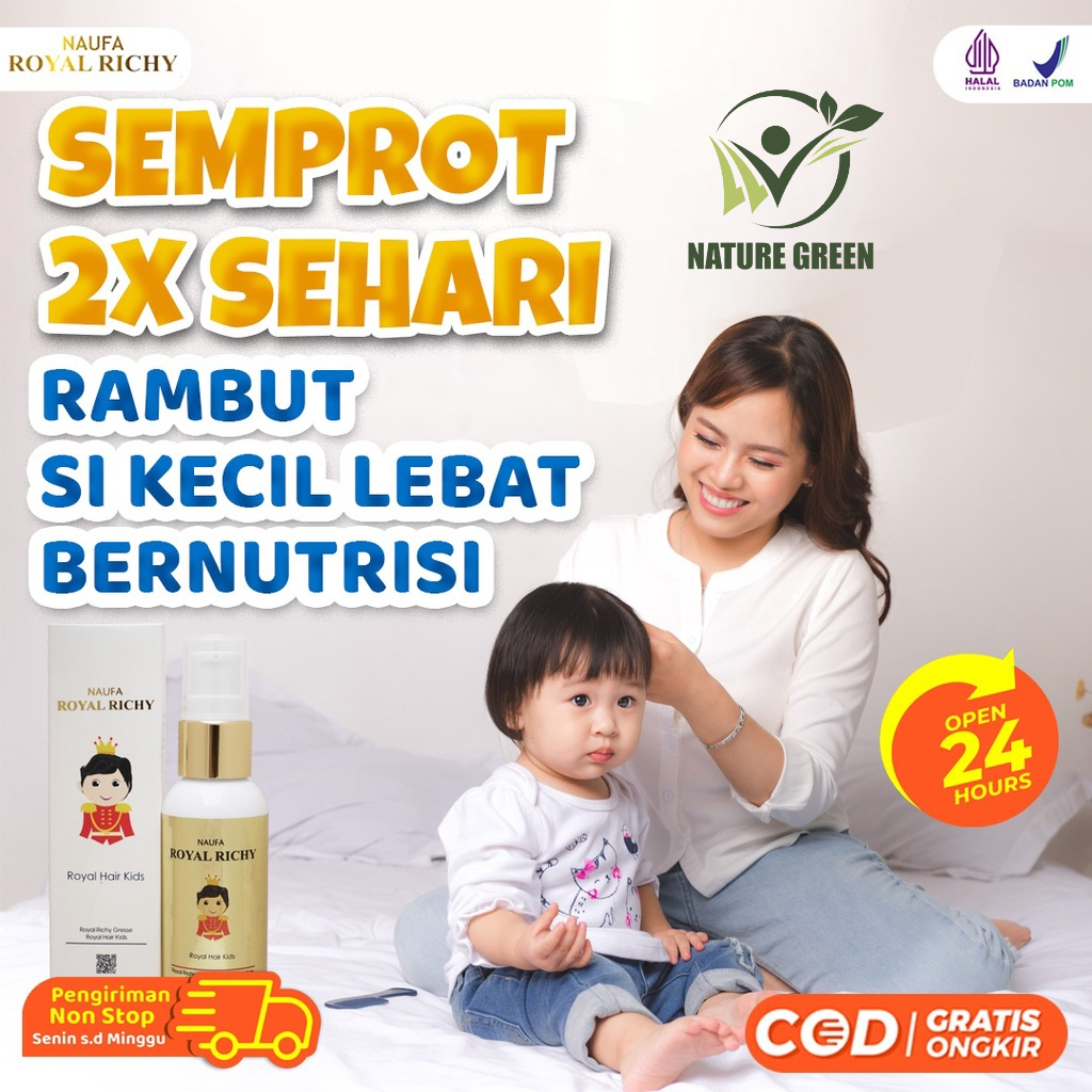 Naufa Royal Richy - Serum Multivitamin Penumbuh Penyubur Pelebat Rambut Berkilau Anak Bayi Minyak Kemiri Cegah Kerontokan &amp; Kebotakan Isi 60ml