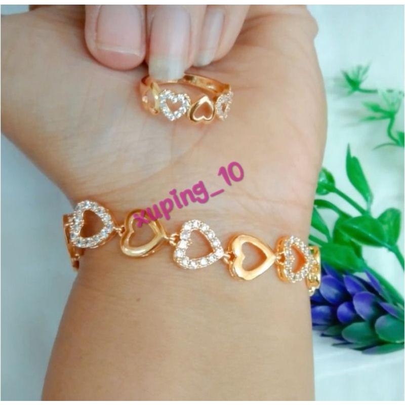 Perhiasan gelang love free cincin dewasa xuping cantik gold